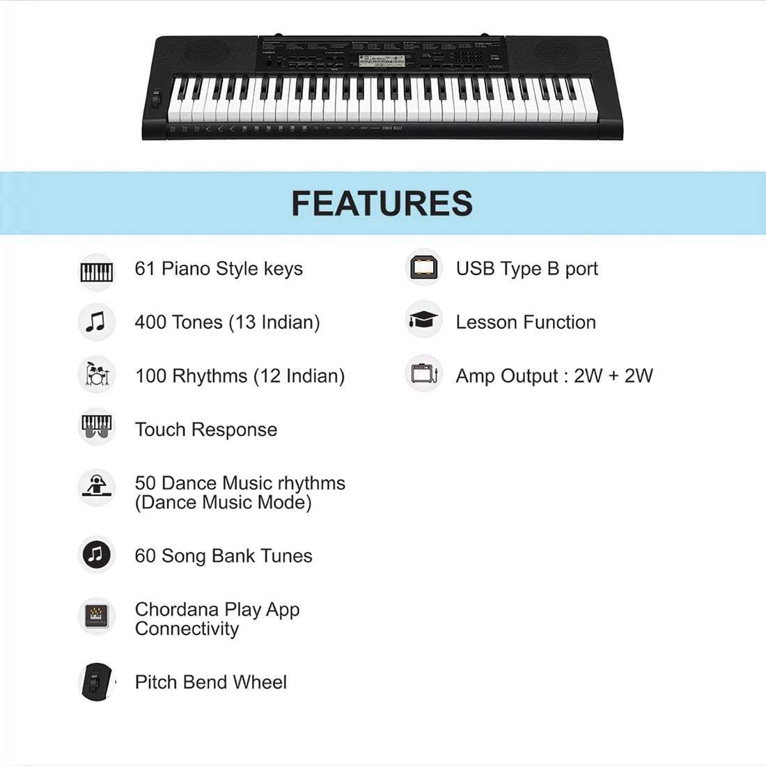 Casio CTK-3500 61 Key Portable Keyboard With Power Adapter, Gigbag, Cloth & Ebook - Image 4