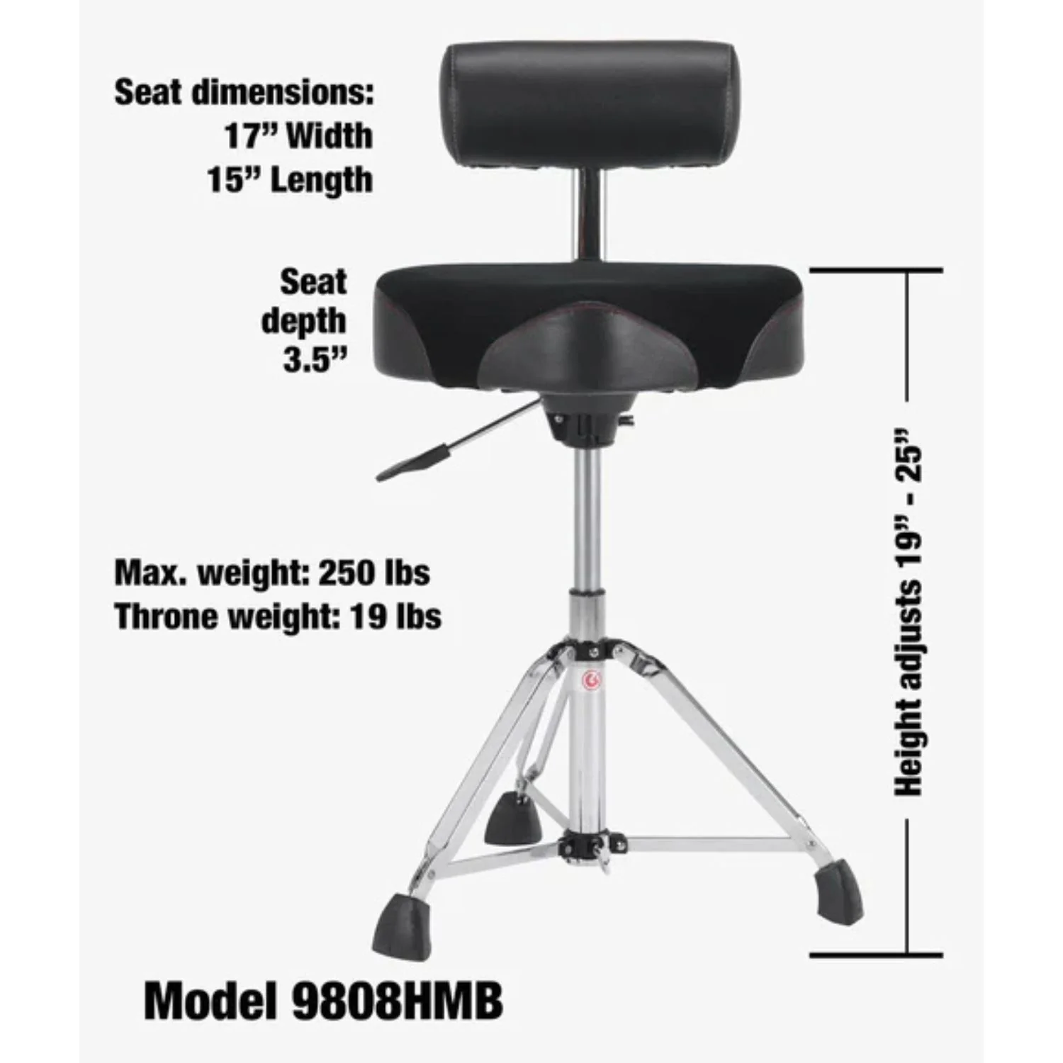 Gibraltar 9808HMB 16" Hydraulic Saddle Drum Throne - Image 6