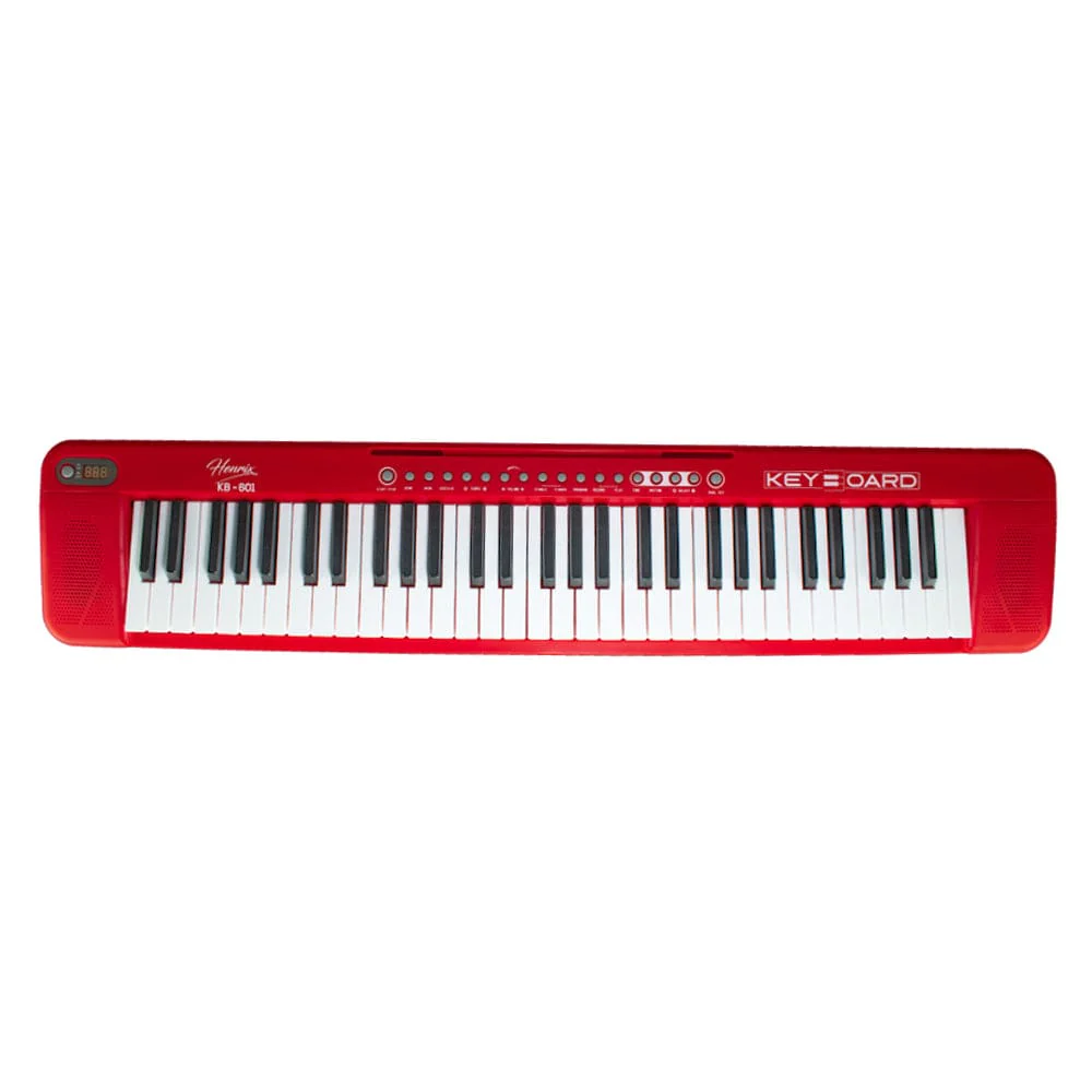 Henrix KB-601 Portable 61 Full Size Keys Keyboard with Adapter and Microphone - Red - Open Box - Image 4