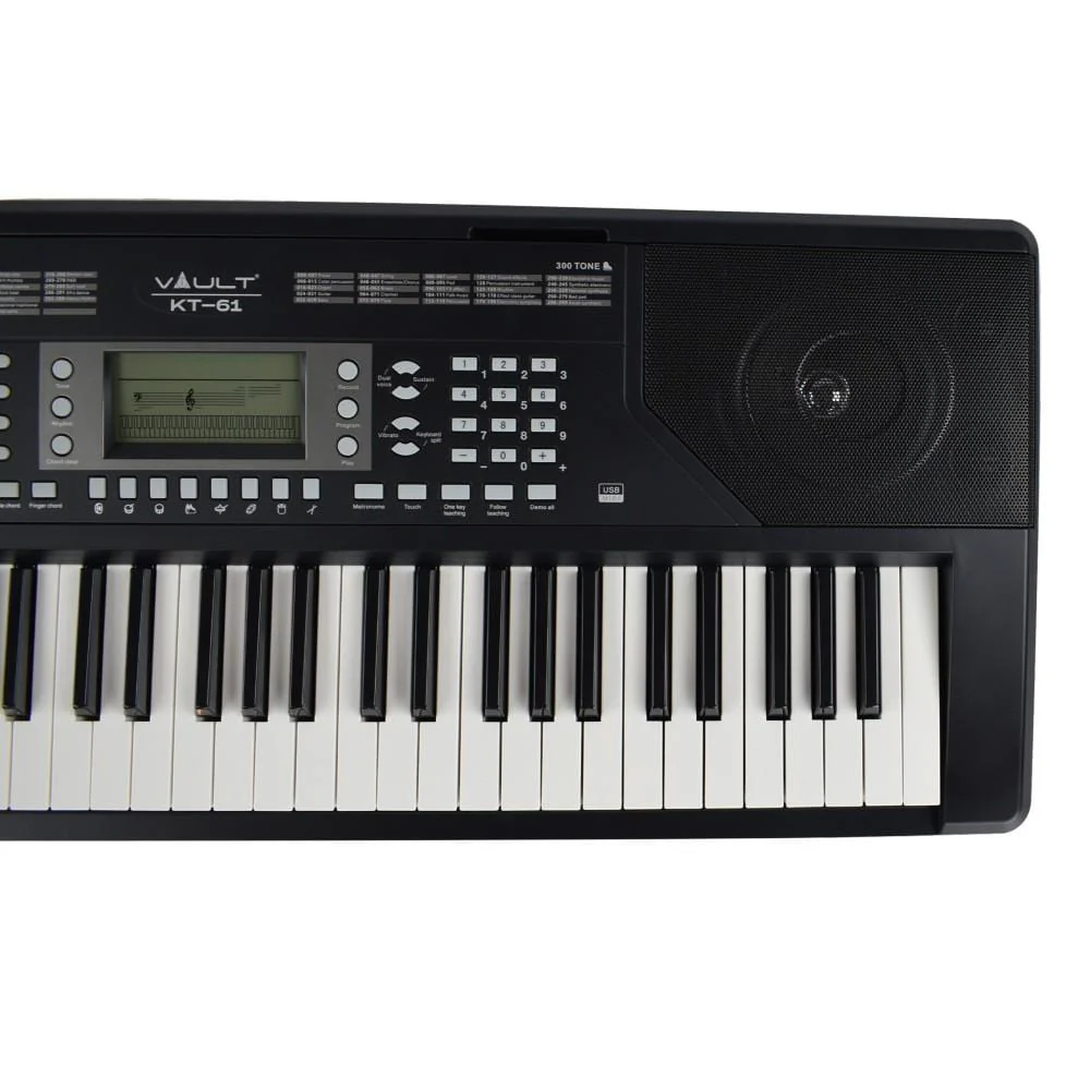 Vault KT-61 Keytone Touch Sensitive 61-Key Keyboard - Black with Vault Buds Duo Dual Driver Earphones - Image 5